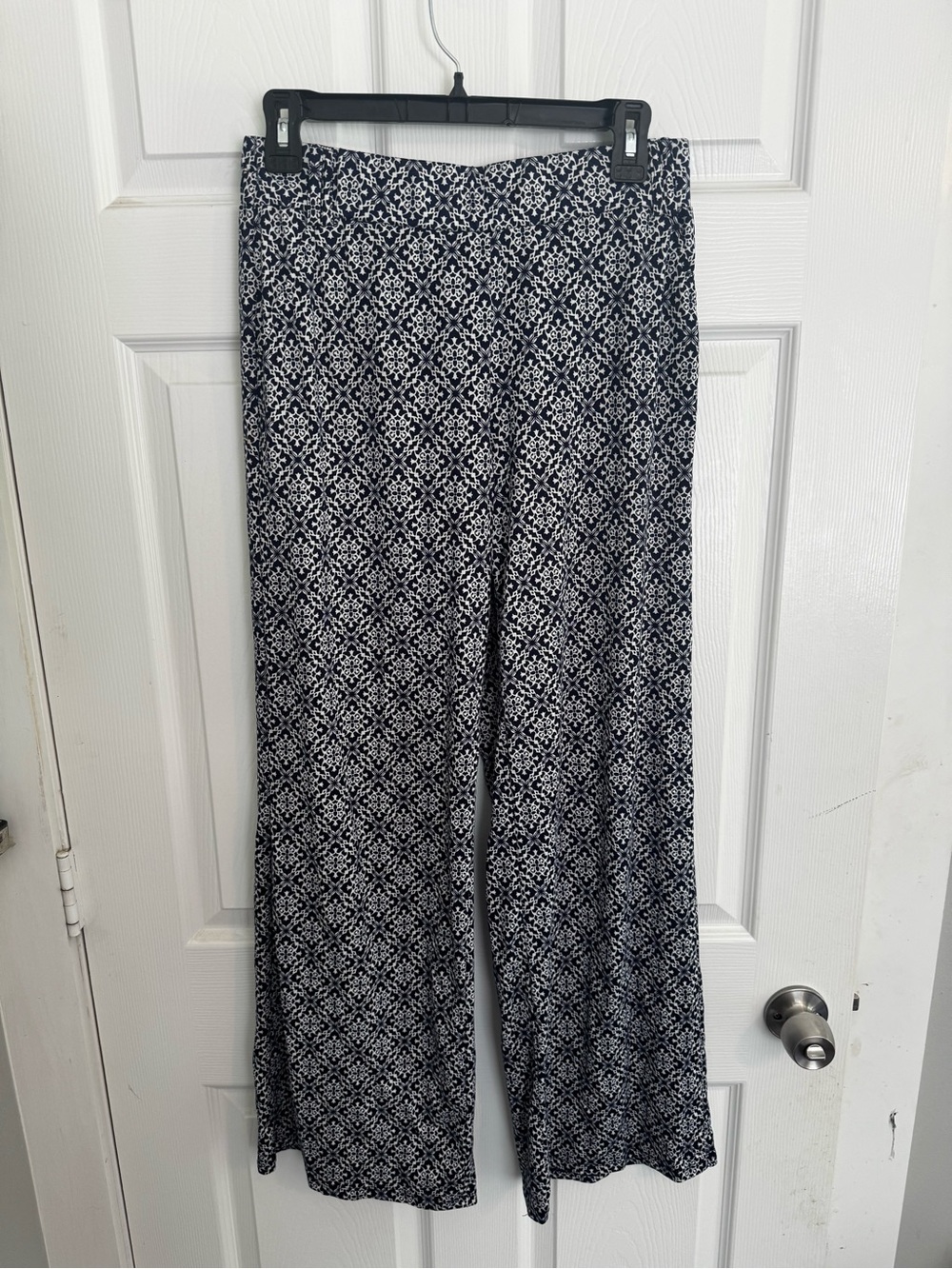 Wide-Leg Printed Women’s Pants - Navy & White